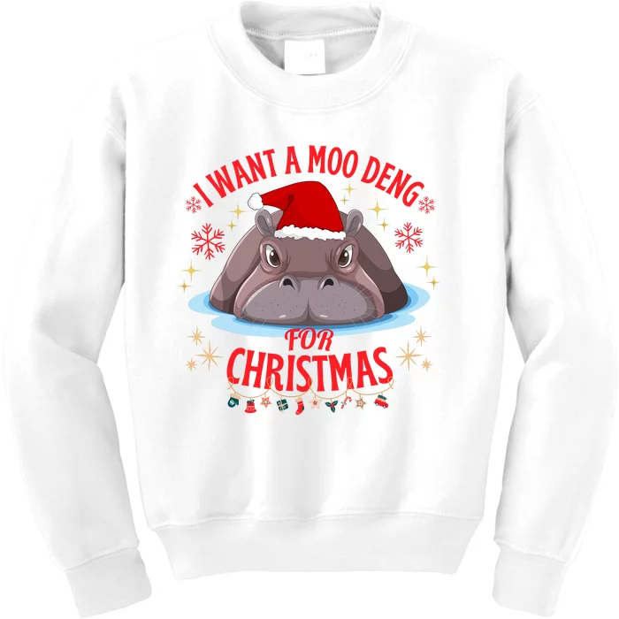 Moo Deng Christmas I Want A Moo Deng For Christmas Kids Sweatshirt