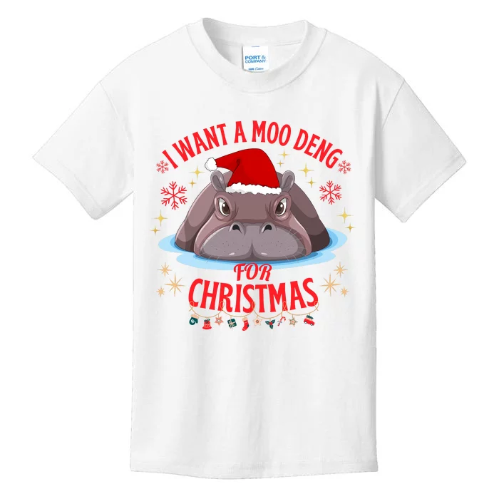 Moo Deng Christmas I Want A Moo Deng For Christmas Kids T-Shirt