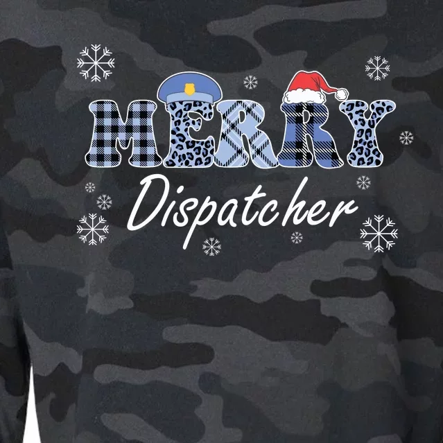 Merry Dispatcher Christmas Police Buffalo Plaid Leopard Santa Hat Graphic Cropped Pullover Crew