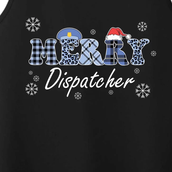 Merry Dispatcher Christmas Police Buffalo Plaid Leopard Santa Hat Graphic Performance Tank