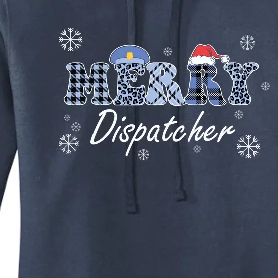 Merry Dispatcher Christmas Police Buffalo Plaid Leopard Santa Hat Graphic Women's Pullover Hoodie