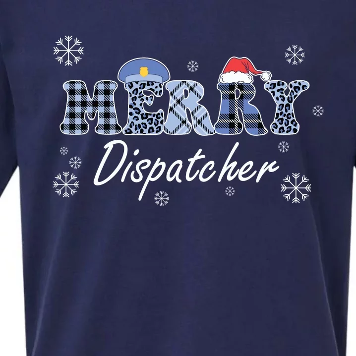 Merry Dispatcher Christmas Police Buffalo Plaid Leopard Santa Hat Graphic Sueded Cloud Jersey T-Shirt