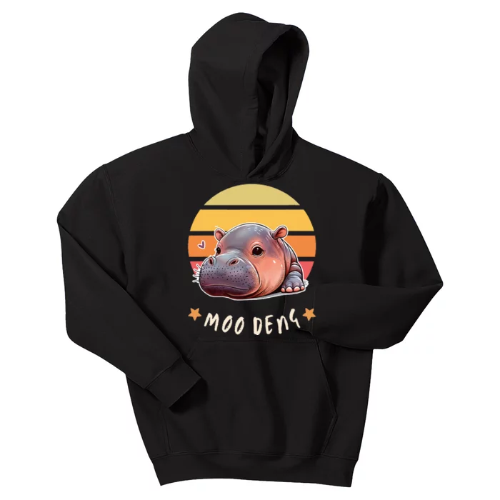 Moo Deng Cute Baby Pygmy Hippo Bouncy Pig In Thai Kids Hoodie