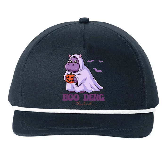 Moo Deng Cute Baby Pygmy Hippo Bouncy Pig In Thai Halloween Gift Snapback Five-Panel Rope Hat