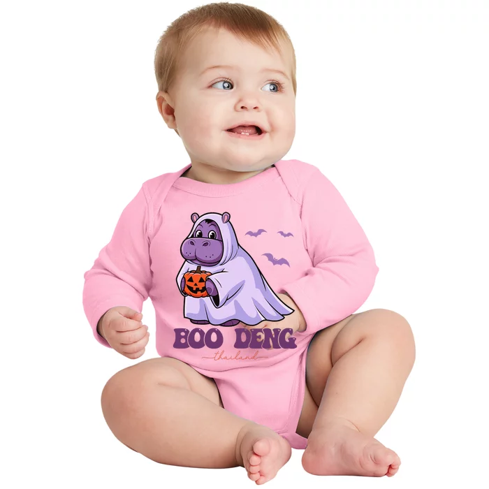 Moo Deng Cute Baby Pygmy Hippo Bouncy Pig In Thai Halloween Gift Baby Long Sleeve Bodysuit