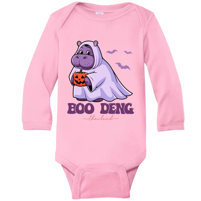 Moo Deng Cute Baby Pygmy Hippo Bouncy Pig In Thai Halloween Gift Baby Long Sleeve Bodysuit