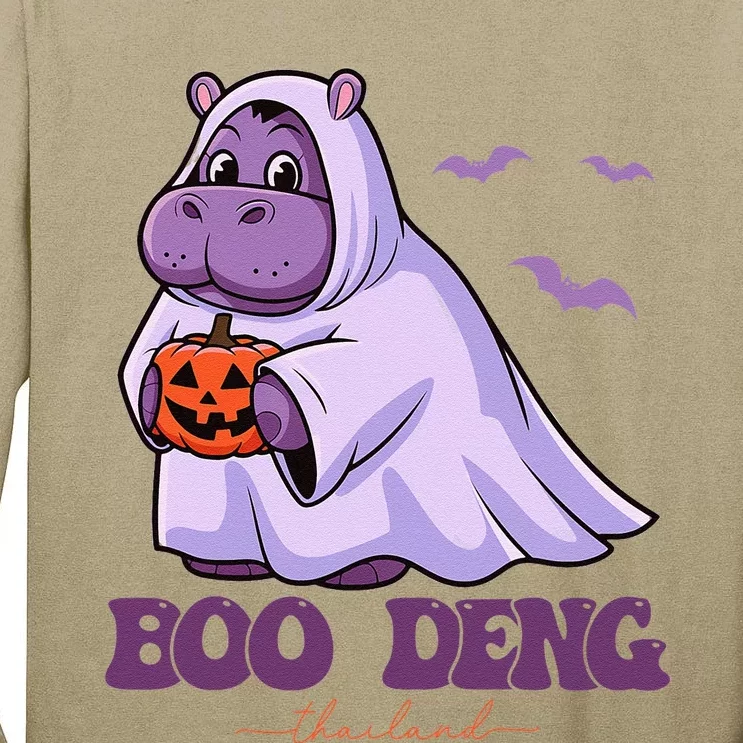 Moo Deng Cute Baby Pygmy Hippo Bouncy Pig In Thai Halloween Gift Tall Long Sleeve T-Shirt