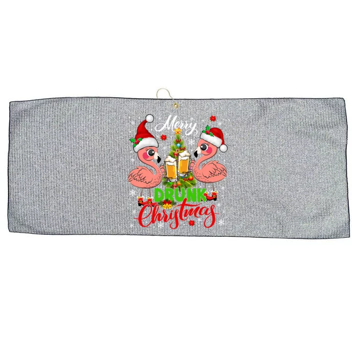 Merry Drunk Christmas Santa Flamingos Ing Beer Lover Gift Large Microfiber Waffle Golf Towel