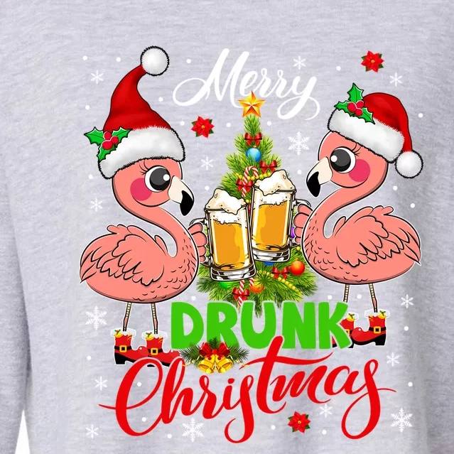 Merry Drunk Christmas Santa Flamingos Ing Beer Lover Gift Cropped Pullover Crew