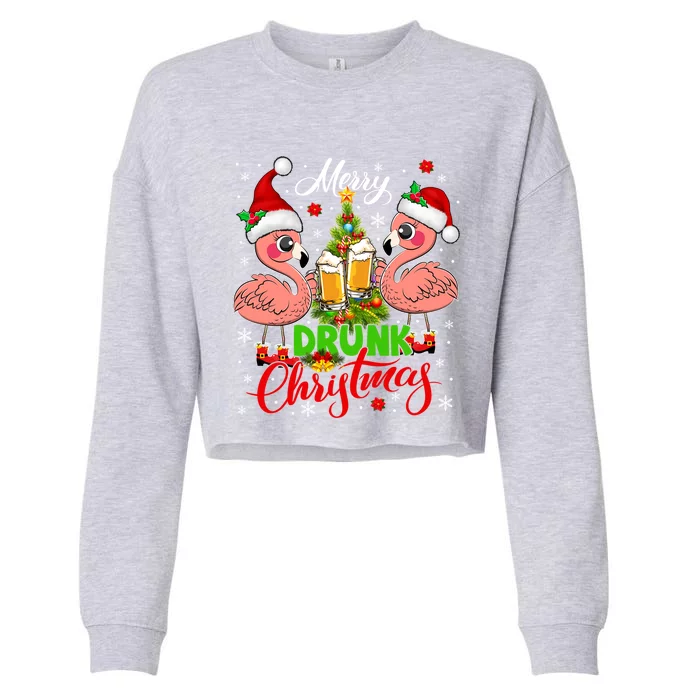 Merry Drunk Christmas Santa Flamingos Ing Beer Lover Gift Cropped Pullover Crew