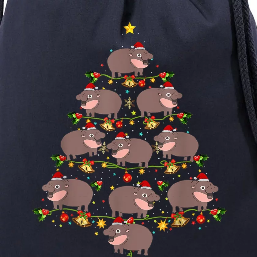 Moo Deng Christmas Tree Funny Christmas Cute Moo Deng Drawstring Bag