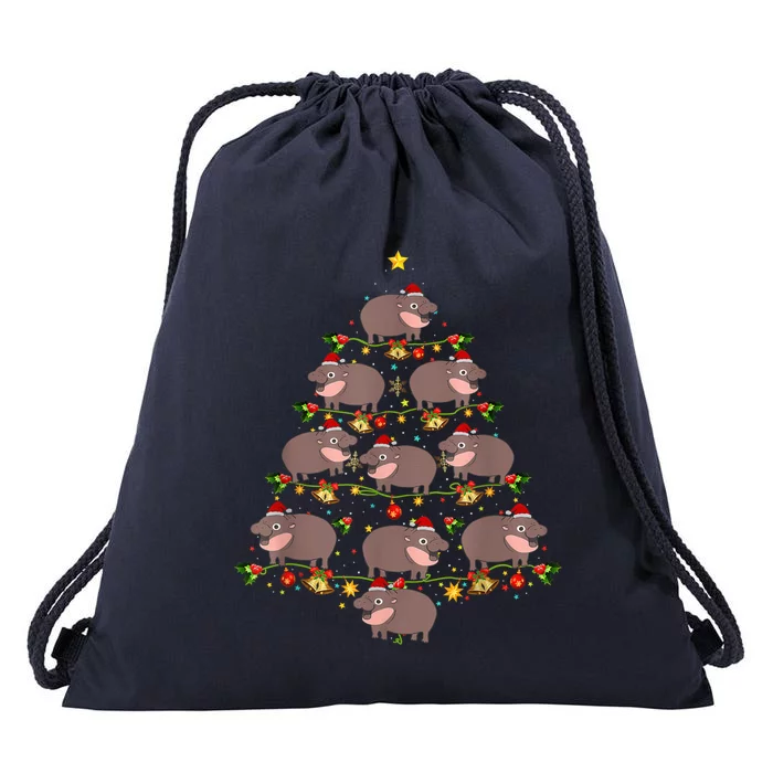 Moo Deng Christmas Tree Funny Christmas Cute Moo Deng Drawstring Bag