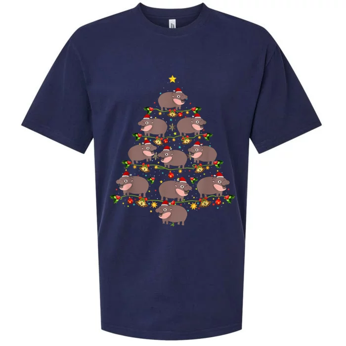 Moo Deng Christmas Tree Funny Christmas Cute Moo Deng Sueded Cloud Jersey T-Shirt