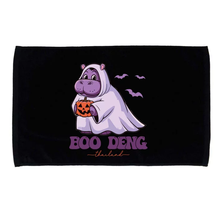 Moo Deng Cute Baby Pygmy Hippo Bouncy Pig In Thai Halloween Microfiber Hand Towel