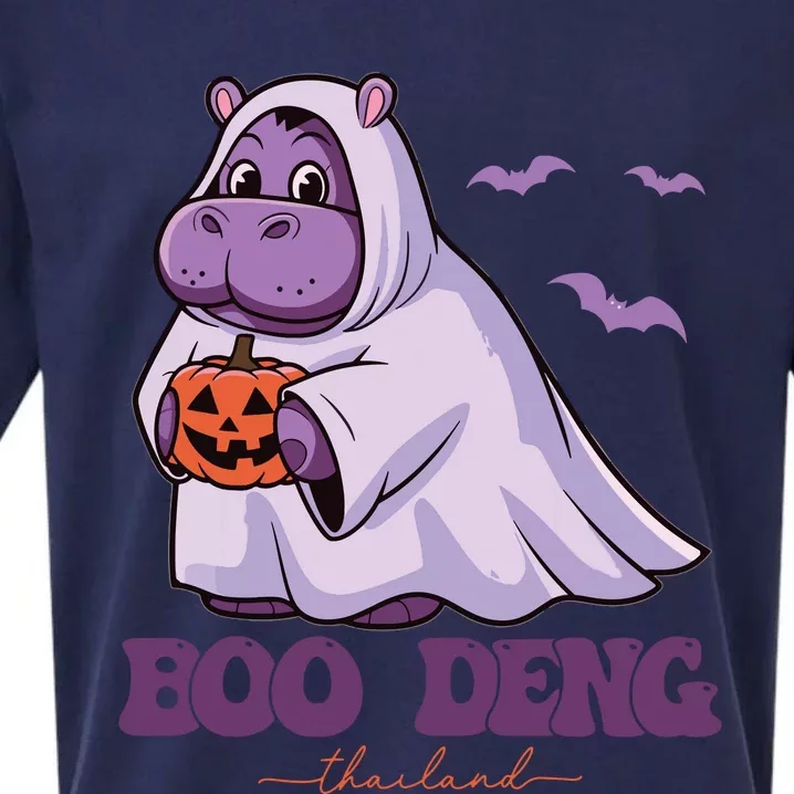 Moo Deng Cute Baby Pygmy Hippo Bouncy Pig In Thai Halloween Sueded Cloud Jersey T-Shirt