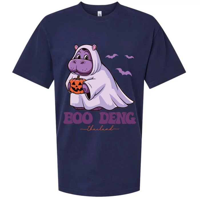 Moo Deng Cute Baby Pygmy Hippo Bouncy Pig In Thai Halloween Sueded Cloud Jersey T-Shirt