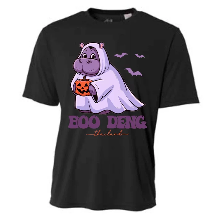 Moo Deng Cute Baby Pygmy Hippo Bouncy Pig In Thai Halloween Cooling Performance Crew T-Shirt