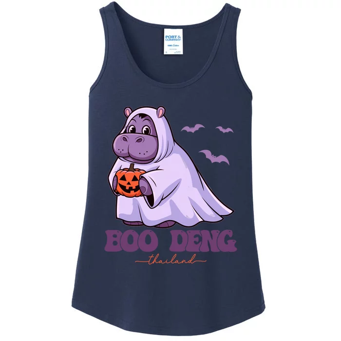 Moo Deng Cute Baby Pygmy Hippo Bouncy Pig In Thai Halloween Ladies Essential Tank