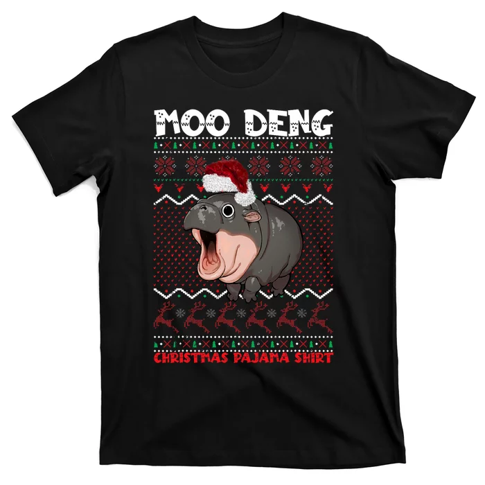 Moo Deng Christmas Moo Deng Christmas Pajama Matching Family T-Shirt