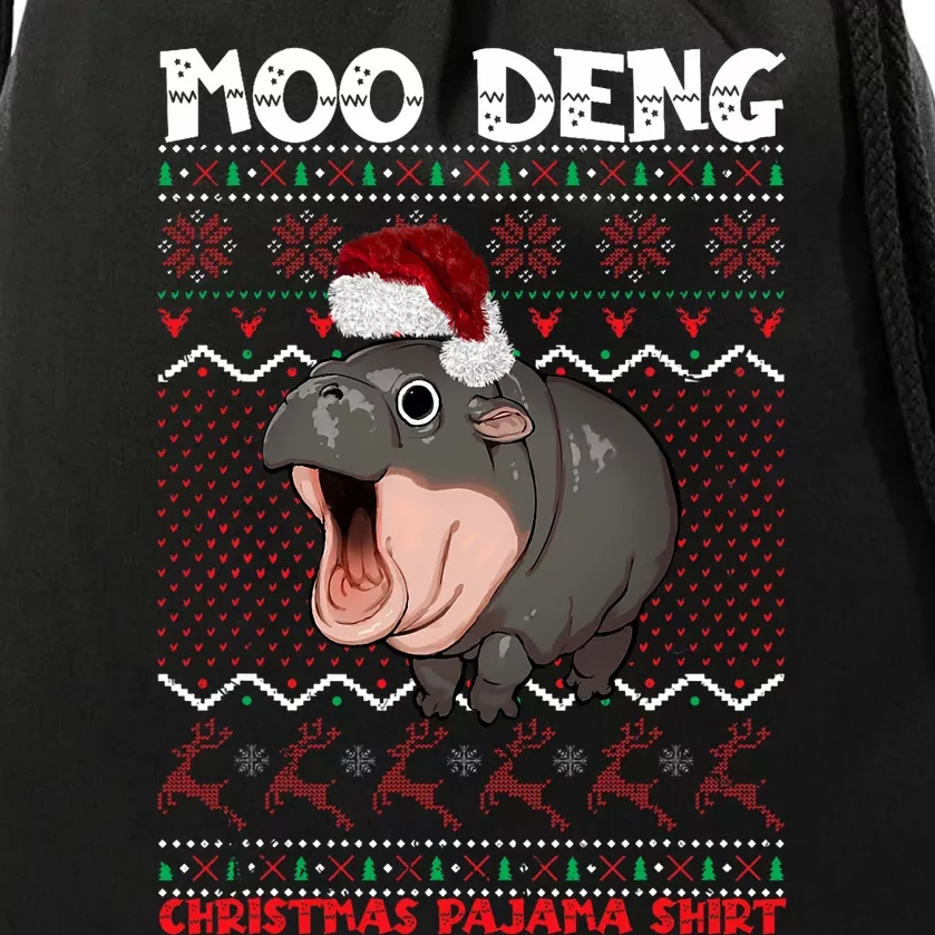 Moo Deng Christmas Moo Deng Christmas Pajama Matching Family Drawstring Bag