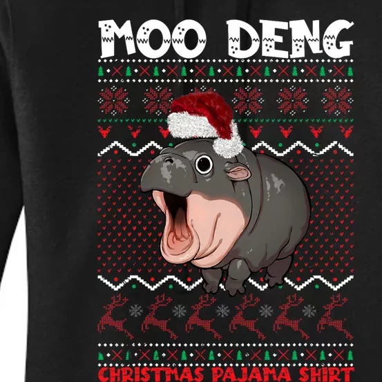 Moo Deng Christmas Moo Deng Christmas Pajama Matching Family Women's Pullover Hoodie