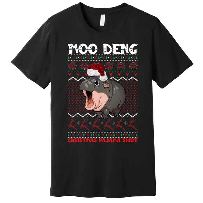 Moo Deng Christmas Moo Deng Christmas Pajama Matching Family Premium T-Shirt