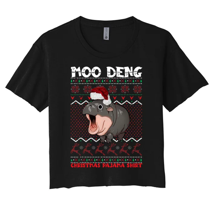 Moo Deng Christmas Moo Deng Christmas Pajama Matching Family Women's Crop Top Tee