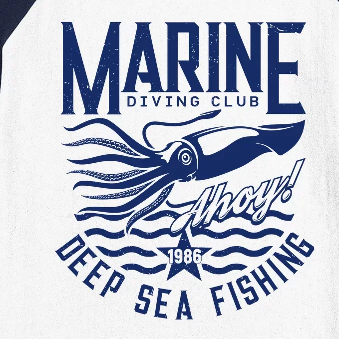 Marine Diving Club Deep Sea Fishing 1986 Baseball Sleeve Shirt