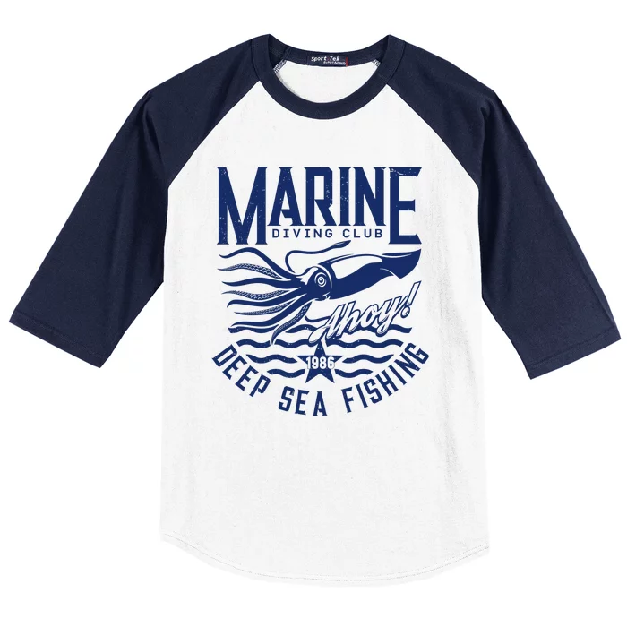 Marine Diving Club Deep Sea Fishing 1986 Baseball Sleeve Shirt