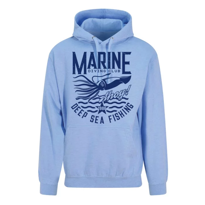 Marine Diving Club Deep Sea Fishing 1986 Unisex Surf Hoodie