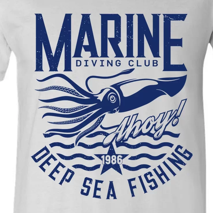 Marine Diving Club Deep Sea Fishing 1986 V-Neck T-Shirt