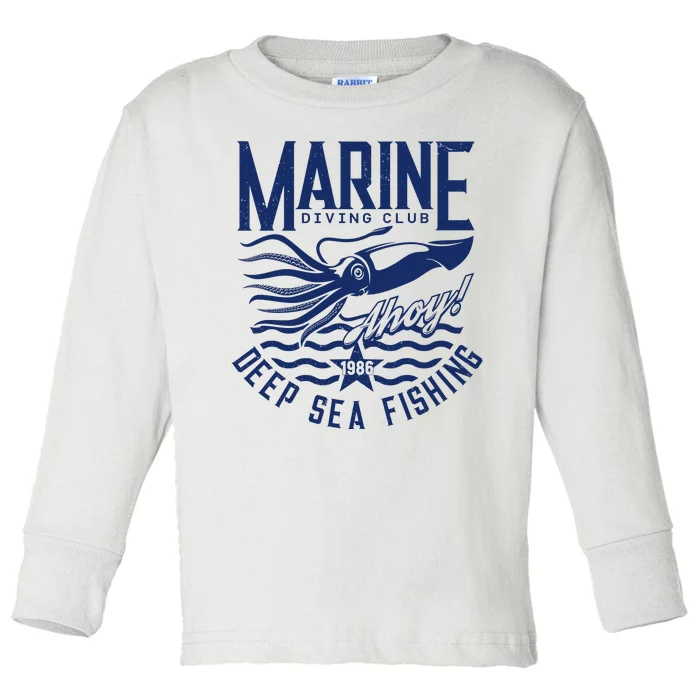 Marine Diving Club Deep Sea Fishing 1986 Toddler Long Sleeve Shirt