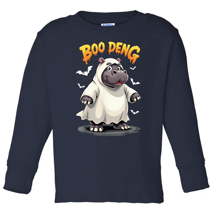 Moo Deng Cute Baby Pygmy Hippo Bouncy Pig In Thai Halloween Toddler Long Sleeve Shirt