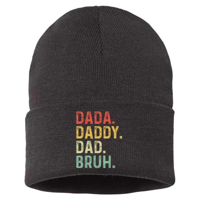 Men Dada Daddy Dad Bruh Fathers Day Vintage Funny Father Sustainable Knit Beanie