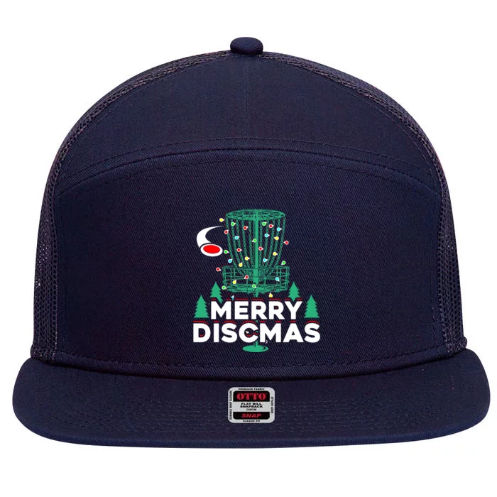 Merry Discmas Disc Golf Frisbee Christmas Xmas Funny 7 Panel Mesh Trucker Snapback Hat