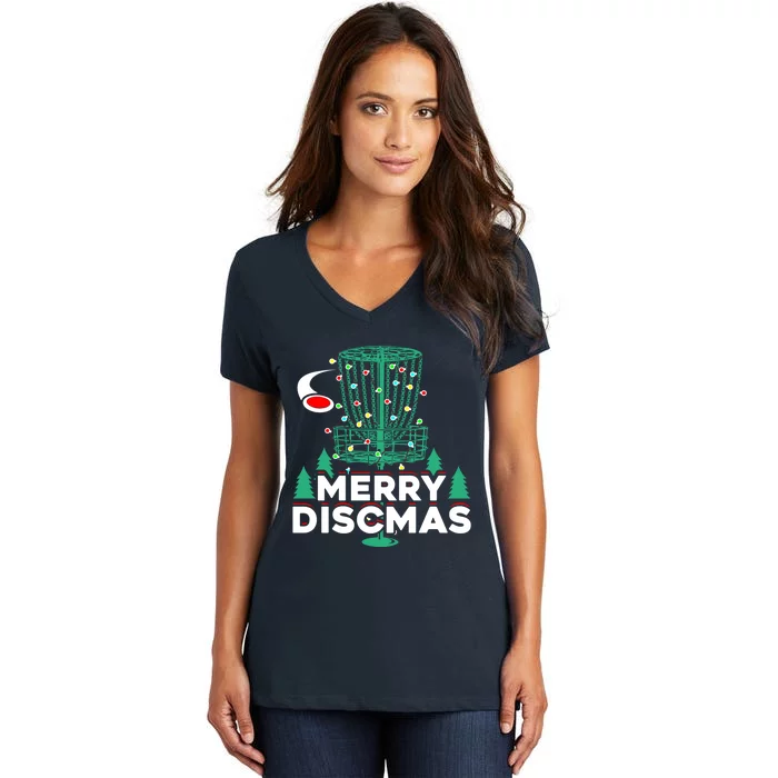 Merry Discmas Disc Golf Frisbee Christmas Xmas Funny Women's V-Neck T-Shirt