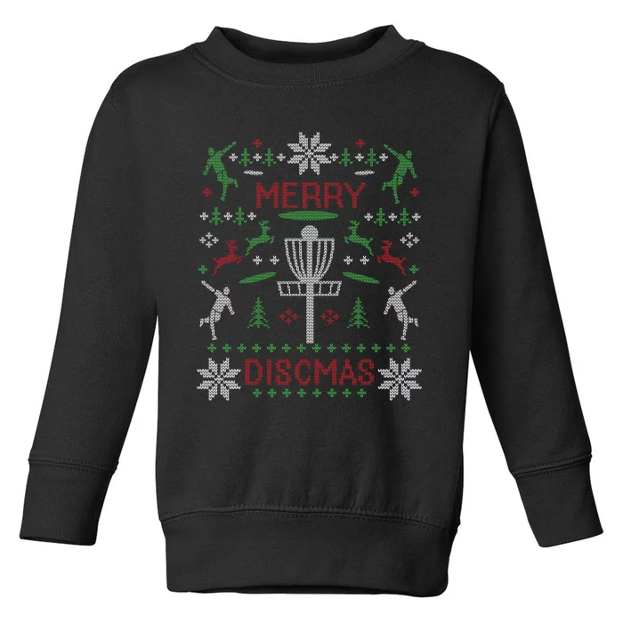 Merry Discmas Disc Golf Ugly Christmas Sweater Party Toddler Sweatshirt