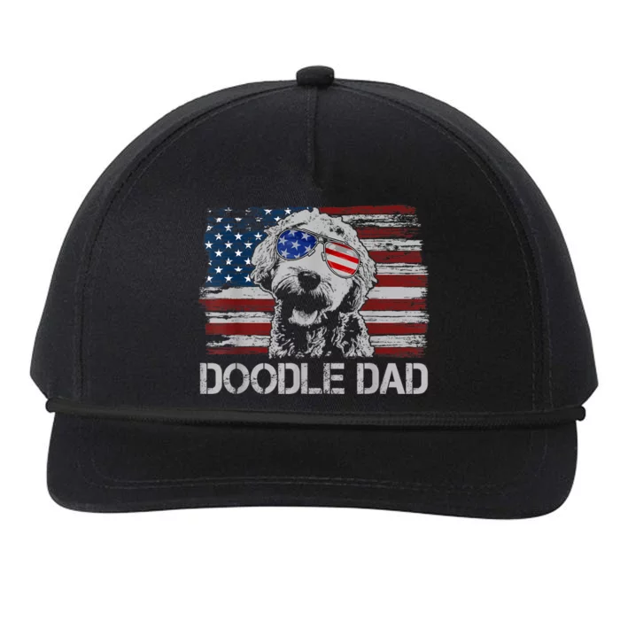 Mens Doodle Dad Goldendoodle Dog American Flag 4th Of July Snapback Five-Panel Rope Hat