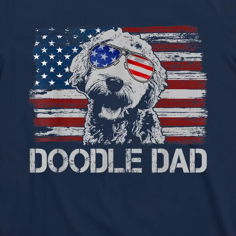 Mens Doodle Dad Goldendoodle Dog American Flag 4th Of July T-Shirt