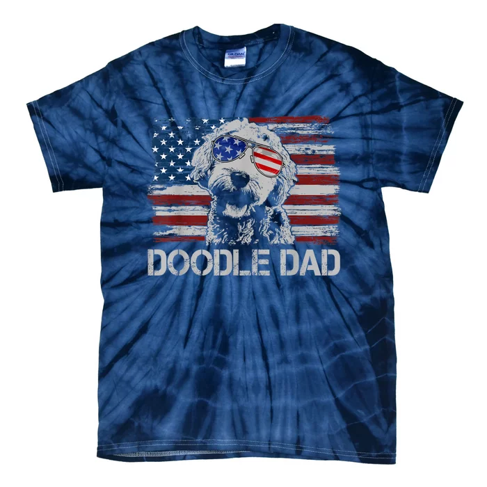 Mens Doodle Dad Goldendoodle Dog American Flag 4th Of July Tie-Dye T-Shirt