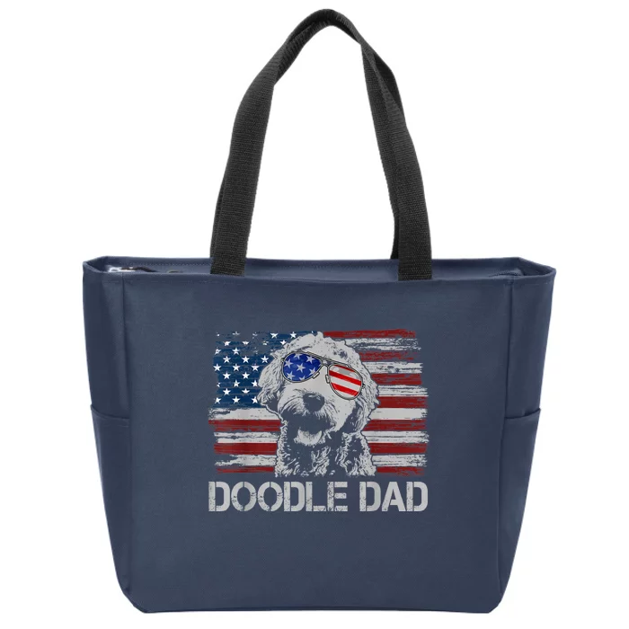 Mens Doodle Dad Goldendoodle Dog American Flag 4th Of July Zip Tote Bag