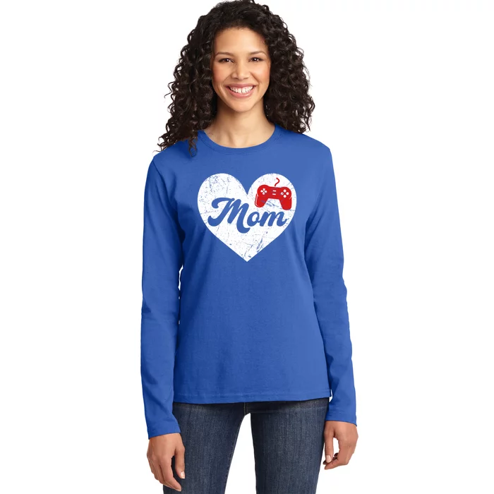 Mother's Day Distressed Heart Video Game Mom Mama Sport Fan Gift Ladies Long Sleeve Shirt