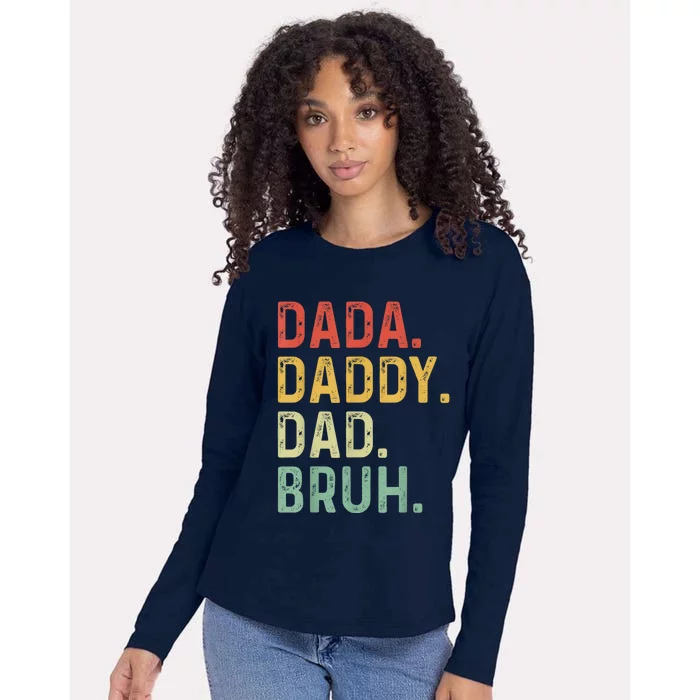 Men Dada Daddy Dad Bruh Fathers Day Vintage Funny Father Womens Cotton Relaxed Long Sleeve T-Shirt