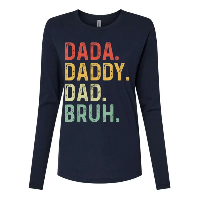 Men Dada Daddy Dad Bruh Fathers Day Vintage Funny Father Womens Cotton Relaxed Long Sleeve T-Shirt