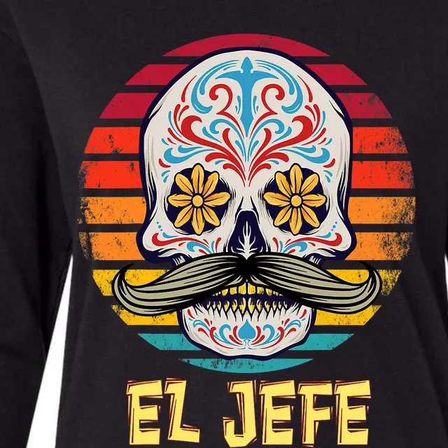 Mexican Dia De Los Muertos Day Of Dead El Jefe Womens Cotton Relaxed Long Sleeve T-Shirt