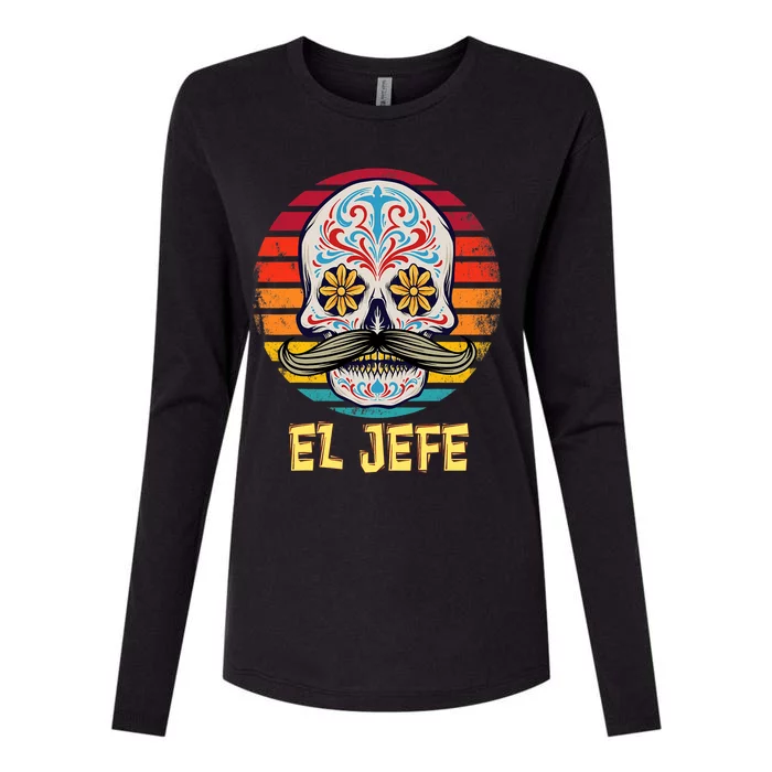 Mexican Dia De Los Muertos Day Of Dead El Jefe Womens Cotton Relaxed Long Sleeve T-Shirt