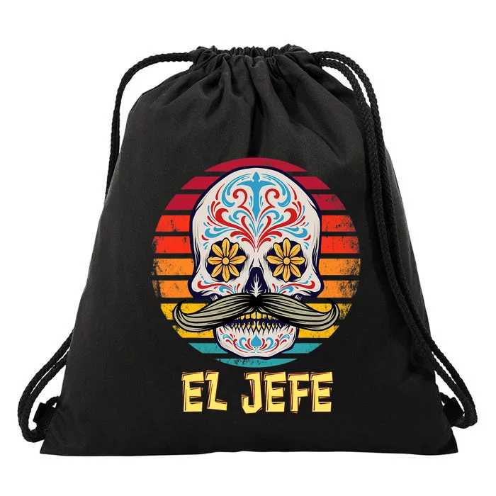 Mexican Dia De Los Muertos Day Of Dead El Jefe Drawstring Bag