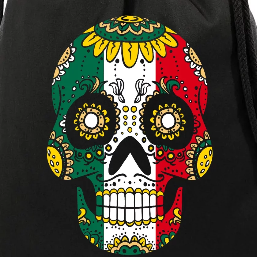 Mexican Dia De Los Muertos Day Costume Sugar Skull Flowers Drawstring Bag