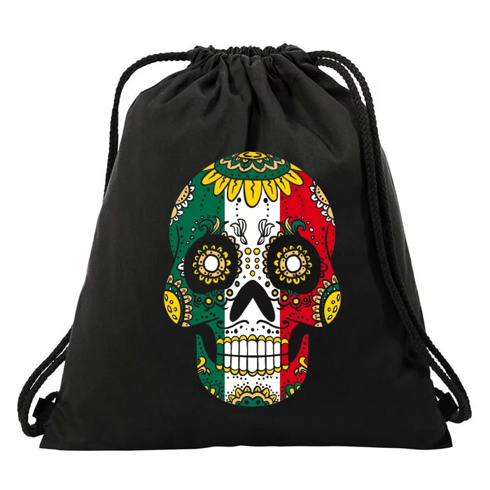 Mexican Dia De Los Muertos Day Costume Sugar Skull Flowers Drawstring Bag