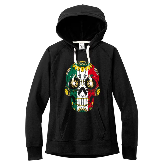 Mexican Dia De Los Muertos Day Costume Sugar Skull Flowers Women's Fleece Hoodie